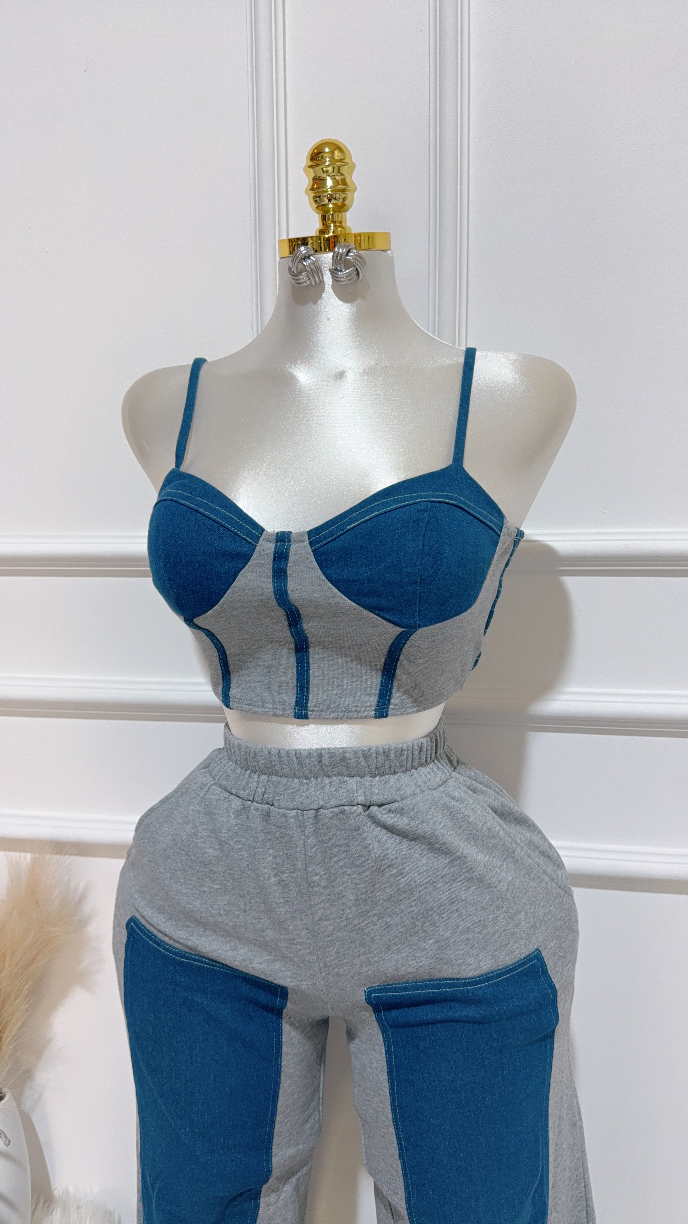 Set Top Pantalón Gris Mezclilla