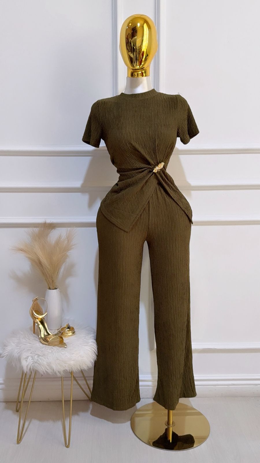 Set Blusa Detalle Pantalon Olivo