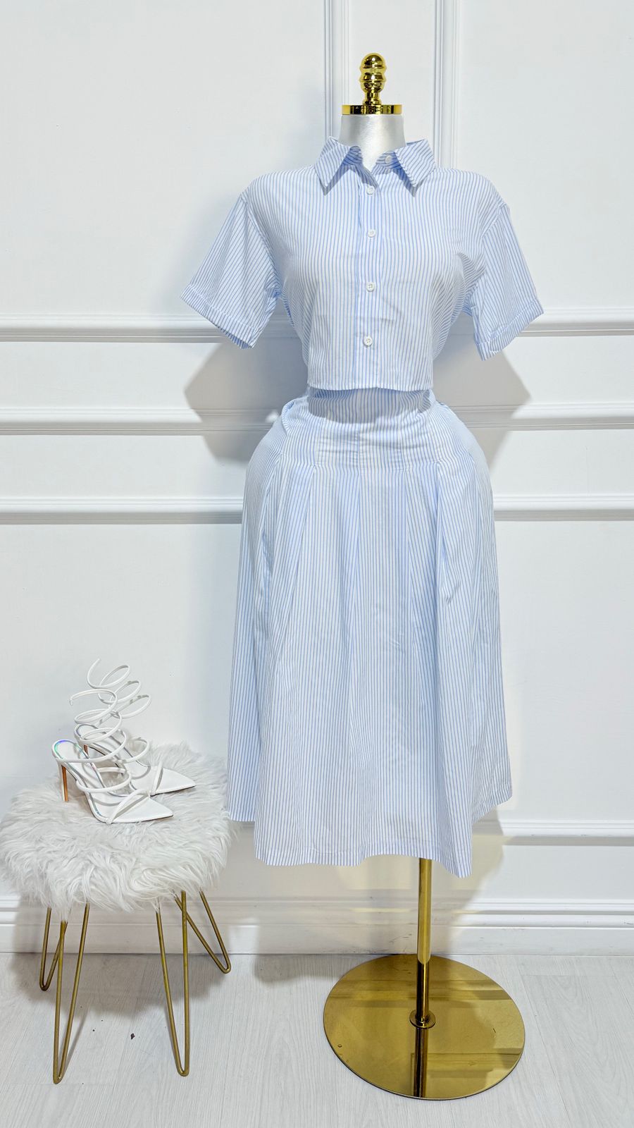 Set Blusa Falda Larga Azul