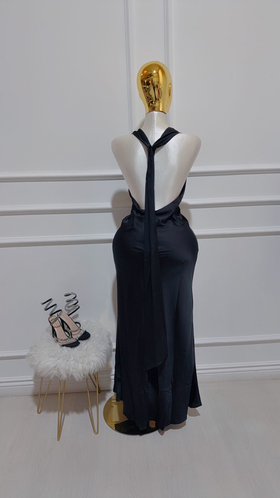 Vestido Largo Satin Negro