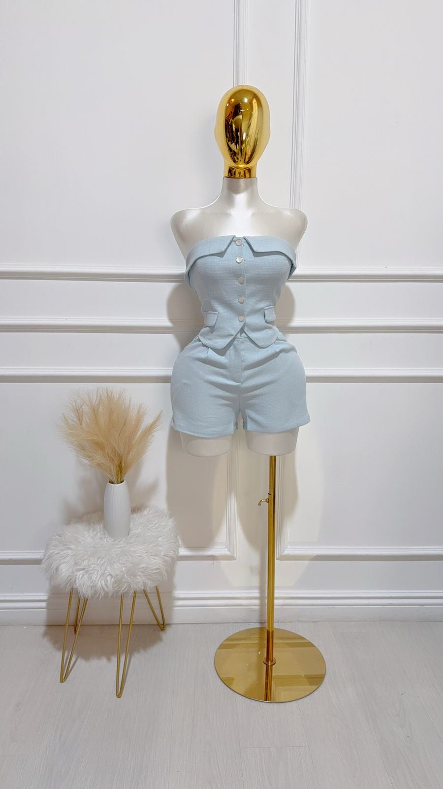 Set Top Botones/Short Azul