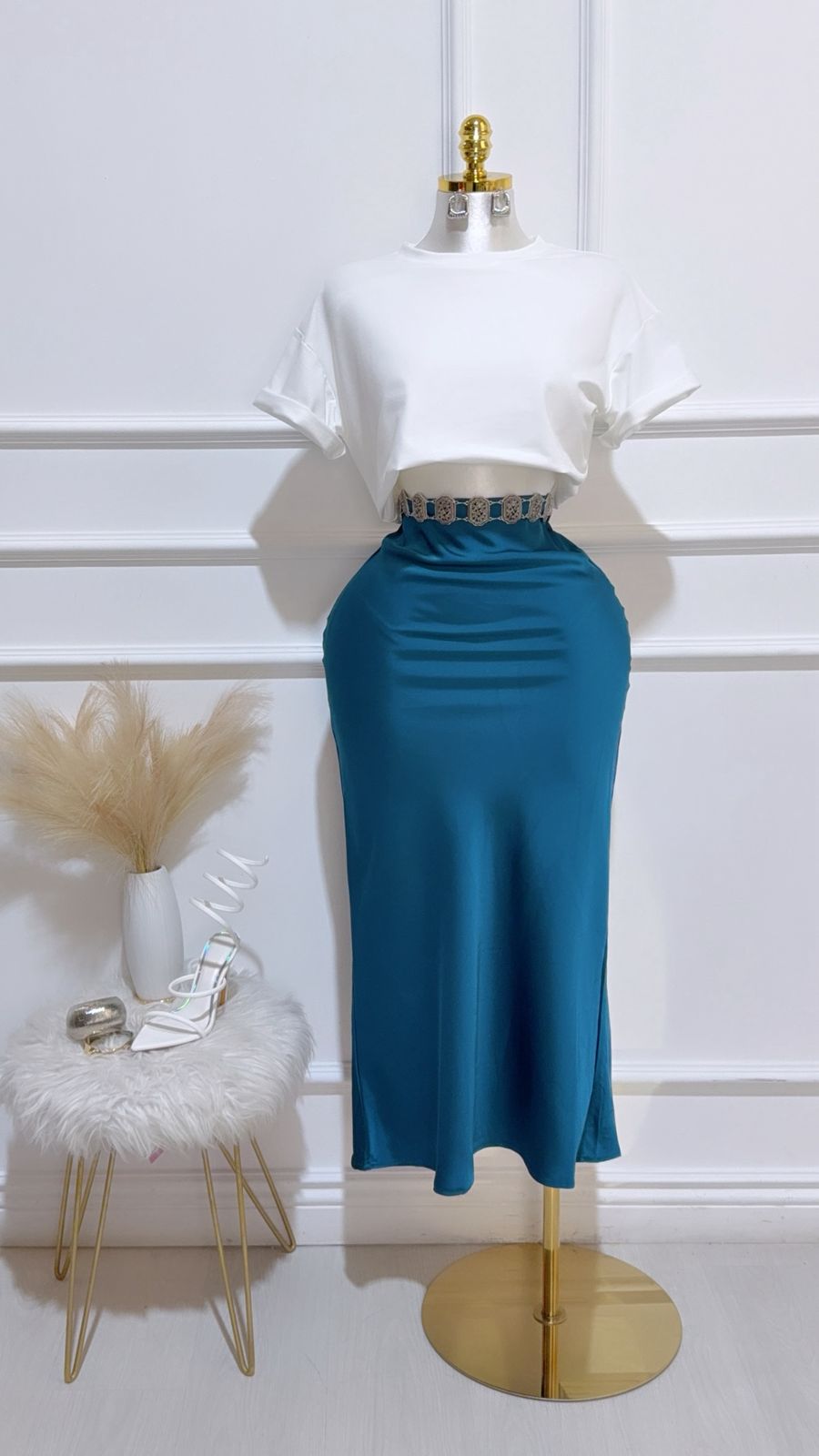 Falda Larga Satin Azul