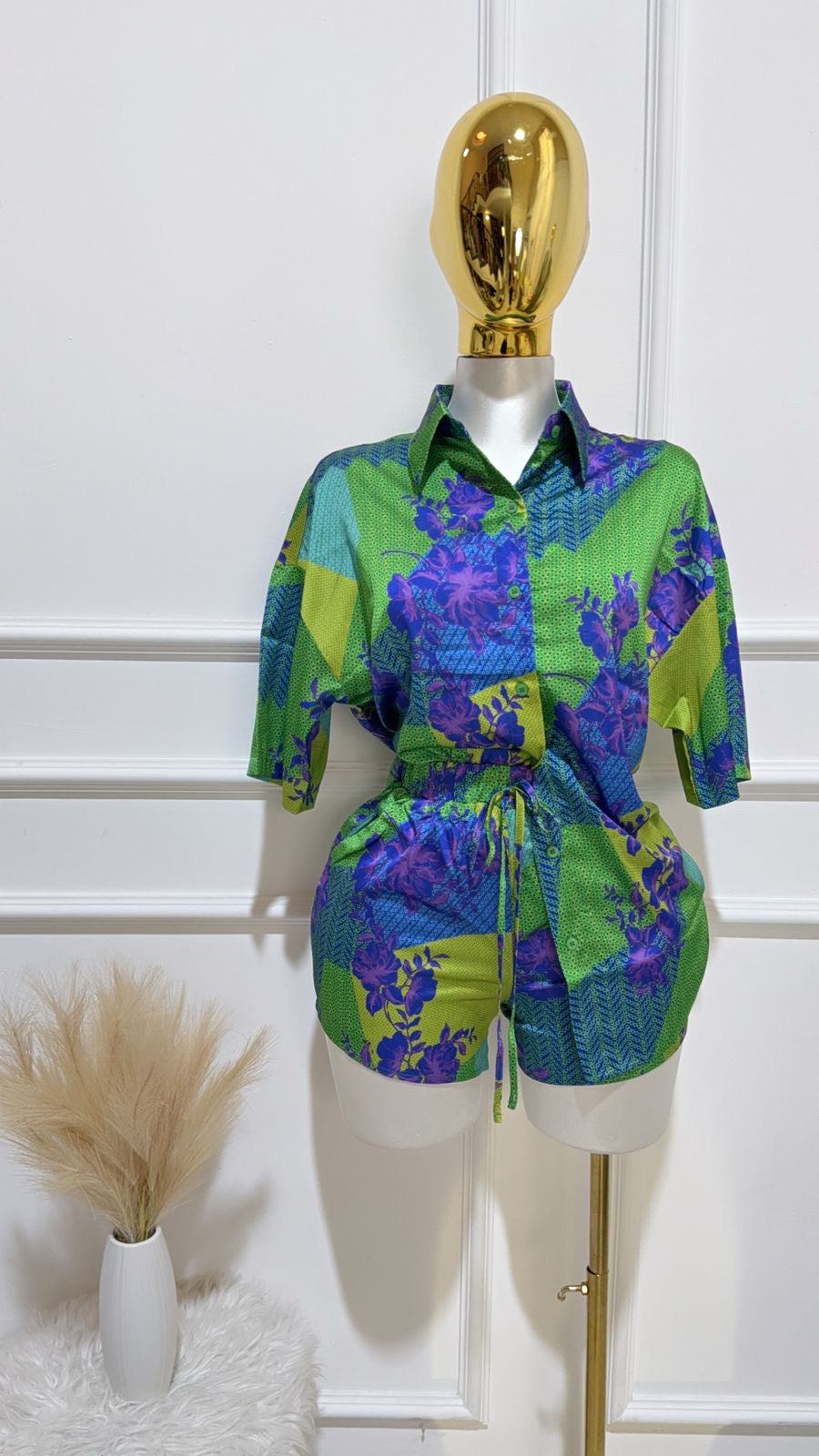 Set Camisa Short Verde Multicolor