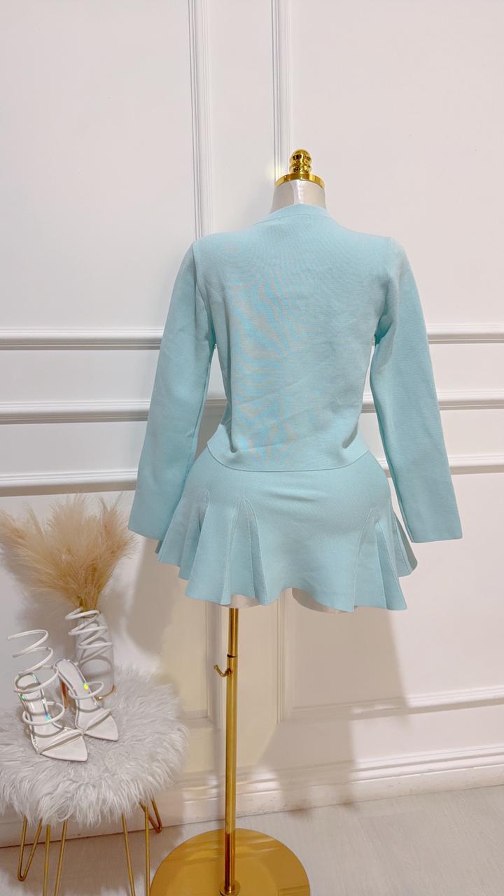 Set Cardigan Falda Azul