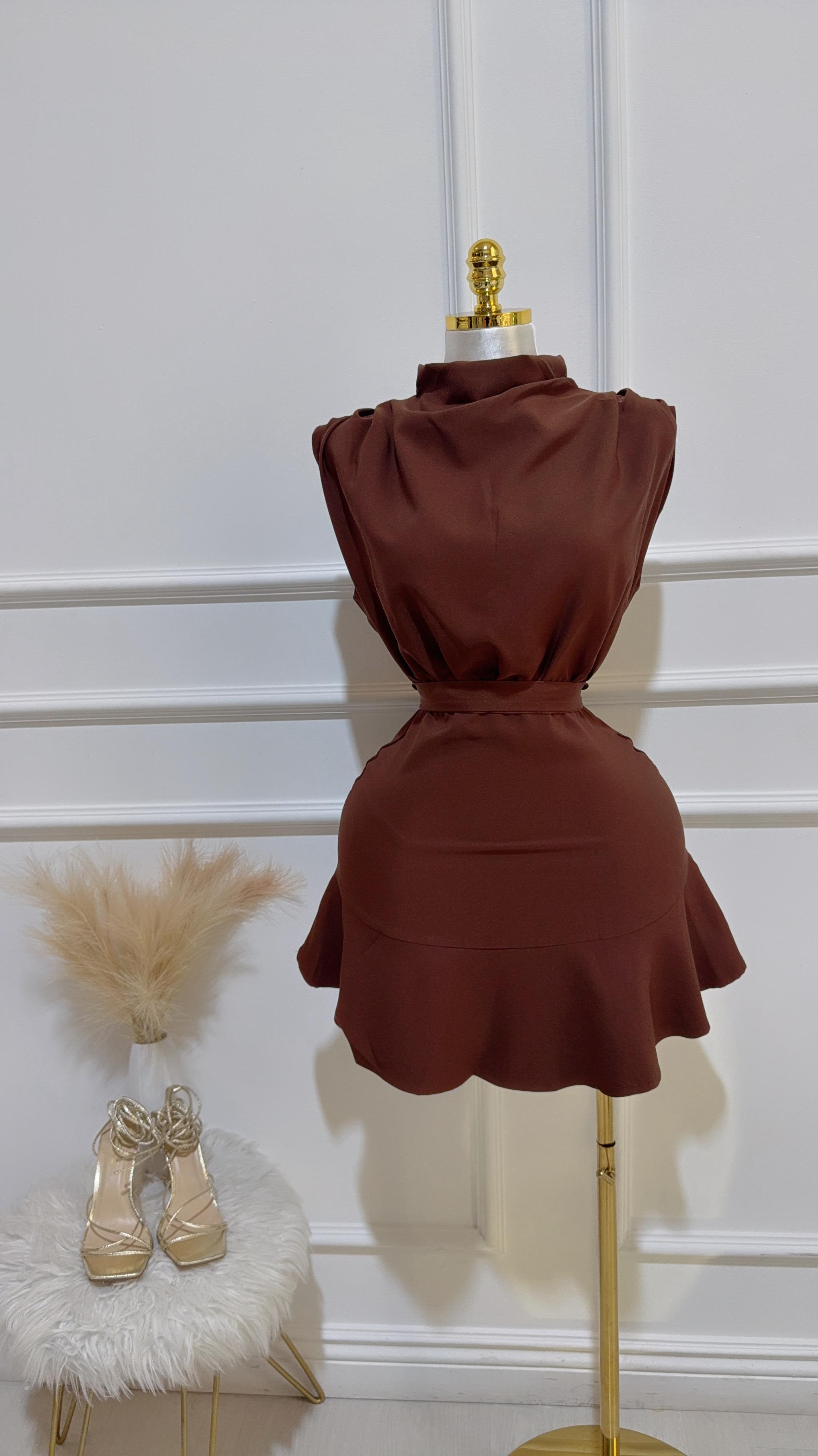 Vestido Cuello Vuelto Cafe