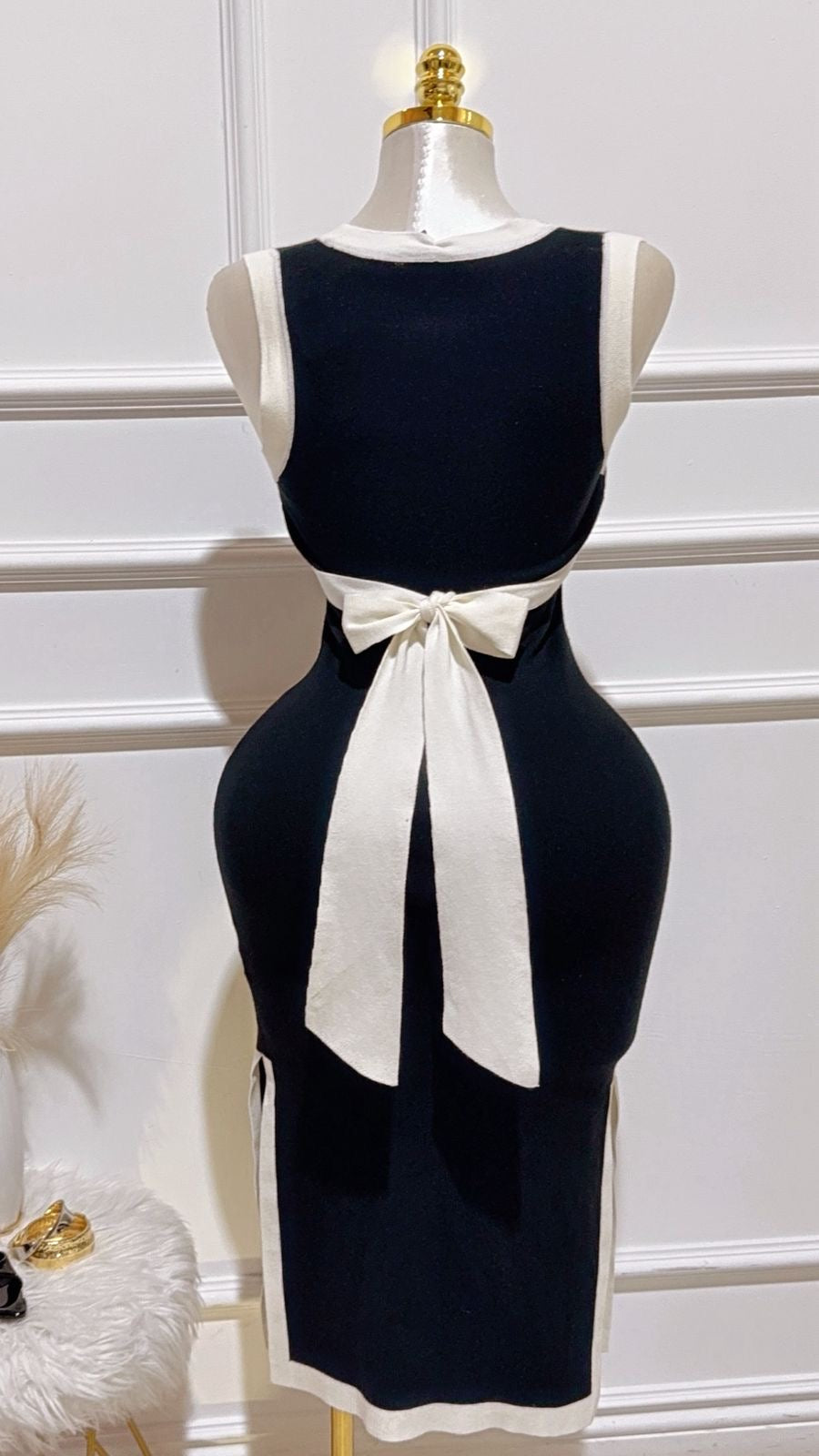 Vestido Midi Lazo Negro Blanco