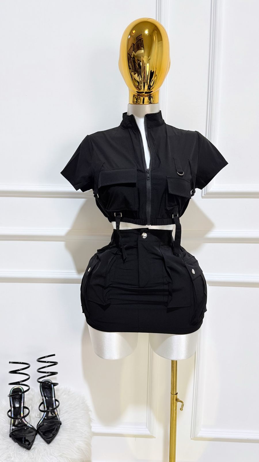 Set Chaleco Cierre Falda Negro