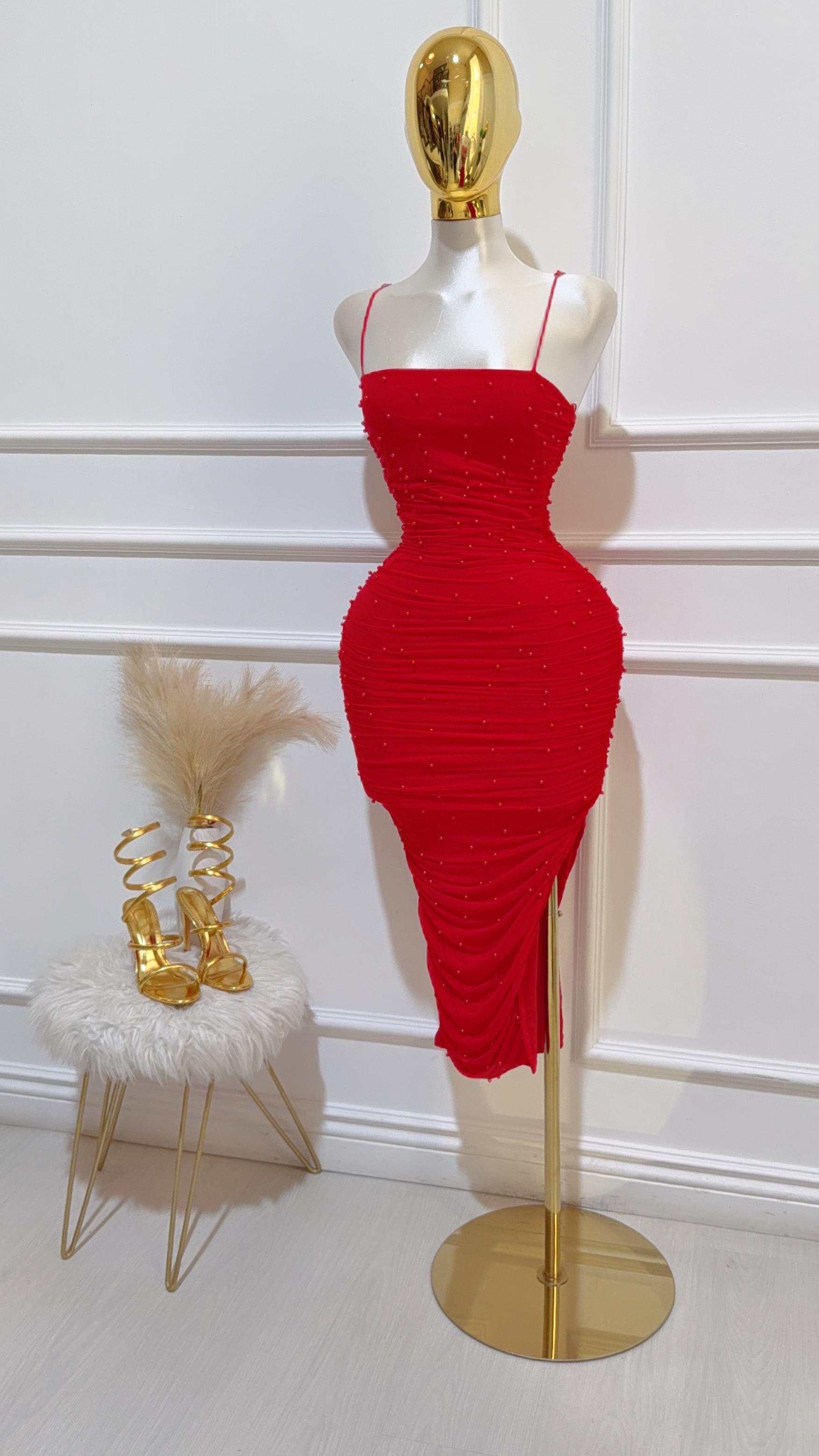 Vestido Rojo Perlas