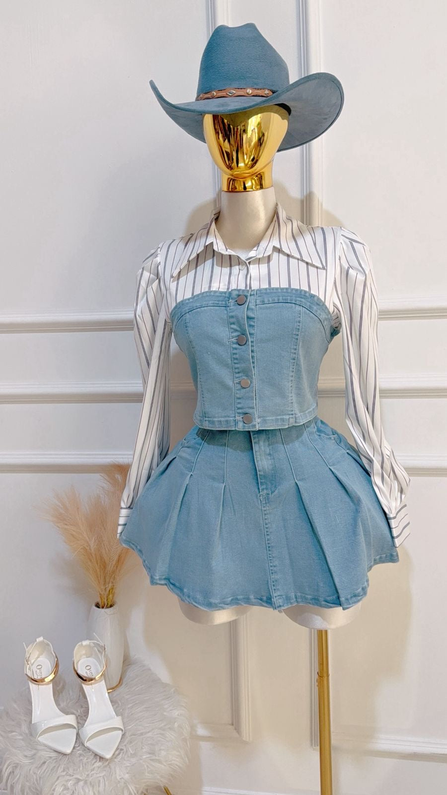 Conjunto Falda Denim Blusa