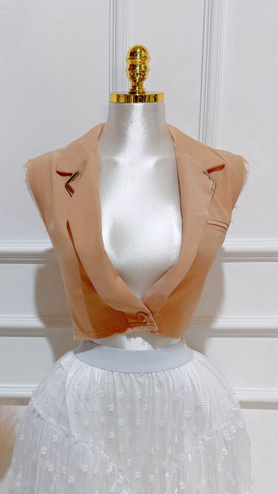 Chaleco Cuello Corto Beige