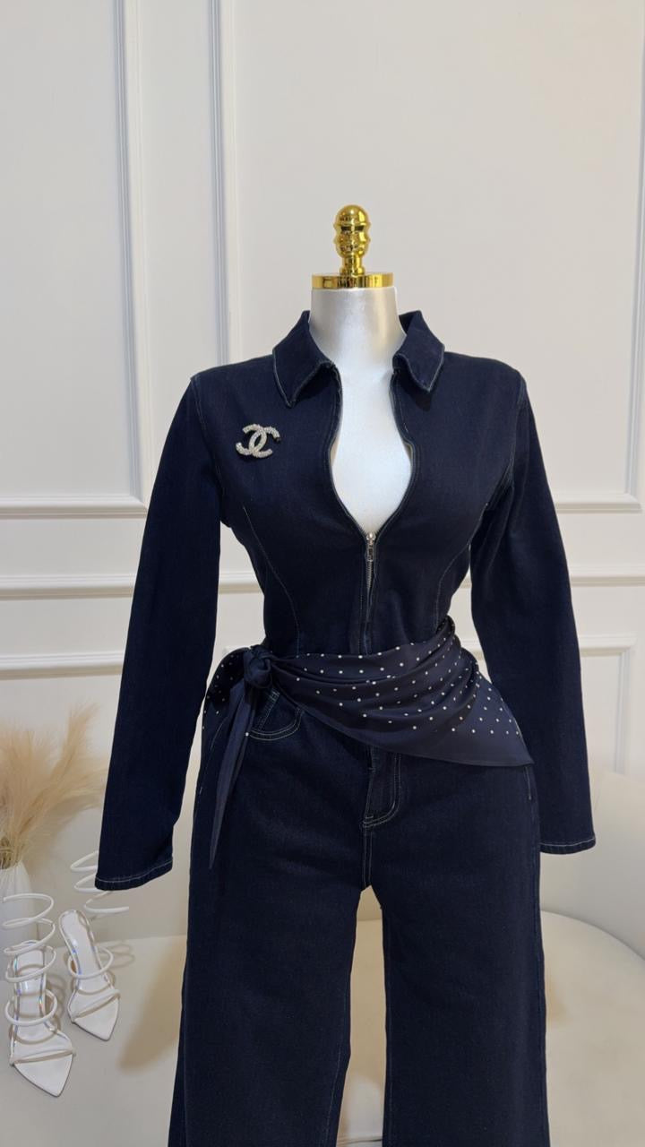 Set Denim Chaqueta Pantalón Paño