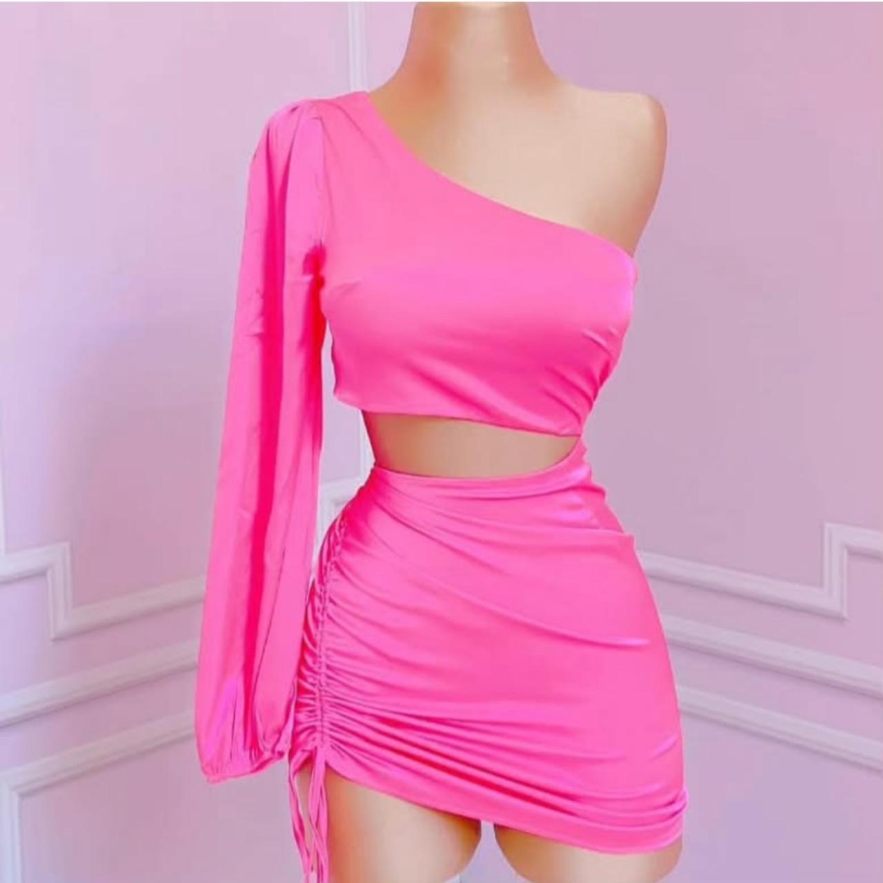 Vestido Rosa Satin Una Manga