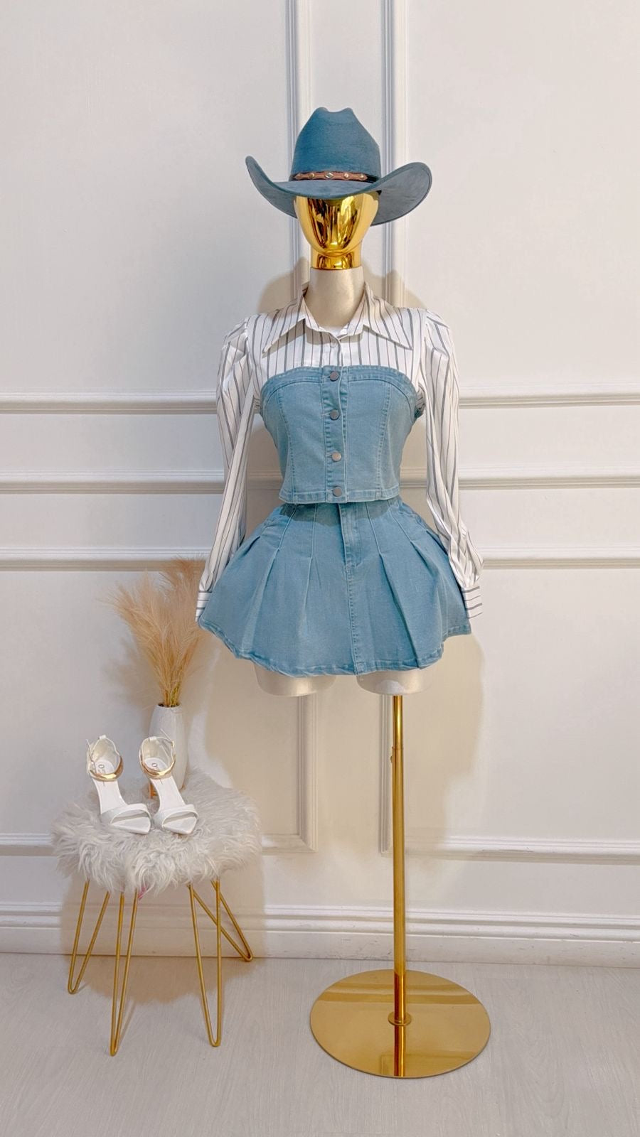 Conjunto Falda Denim Blusa