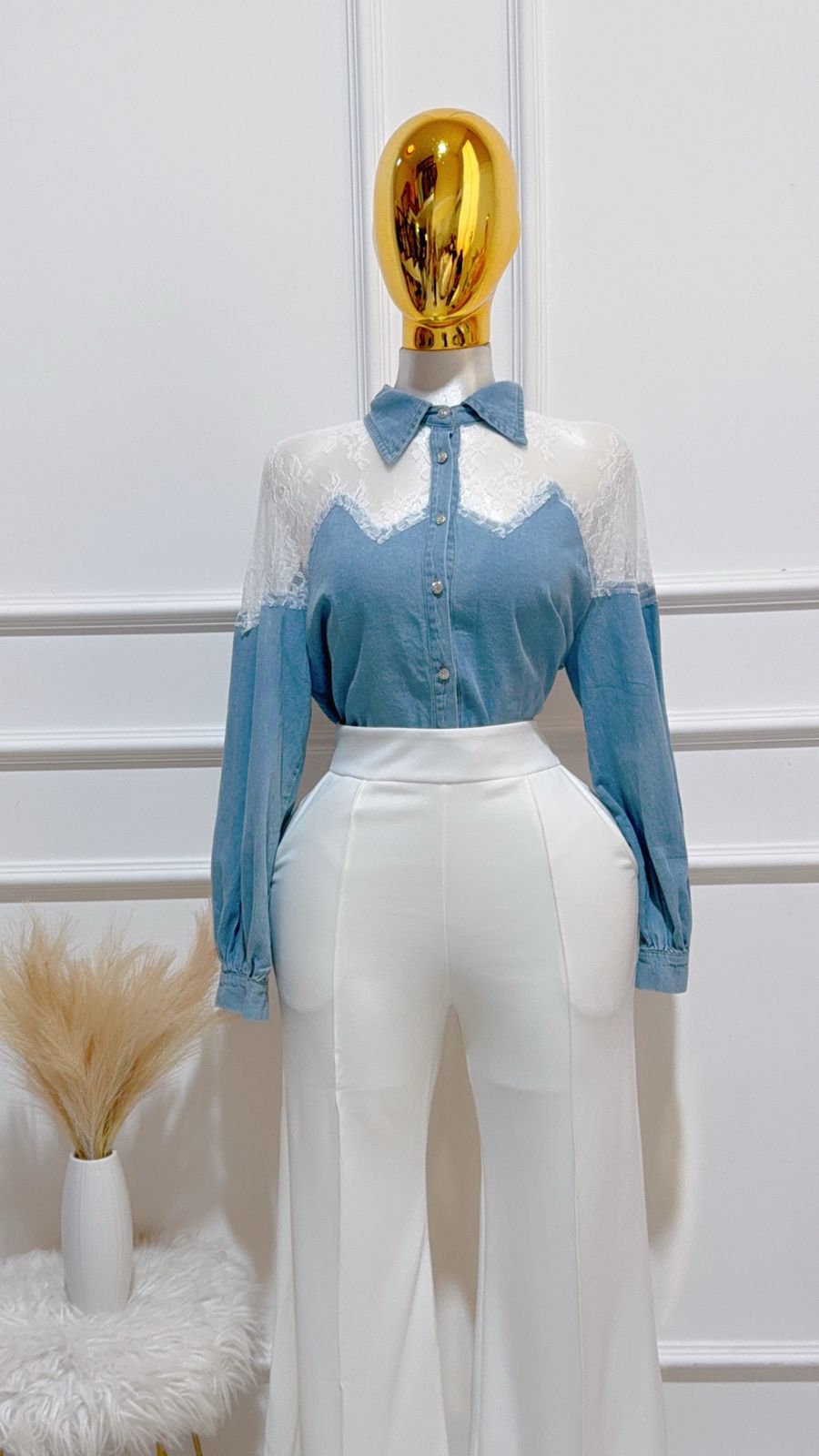 Camisa Botones Mezclilla Encaje