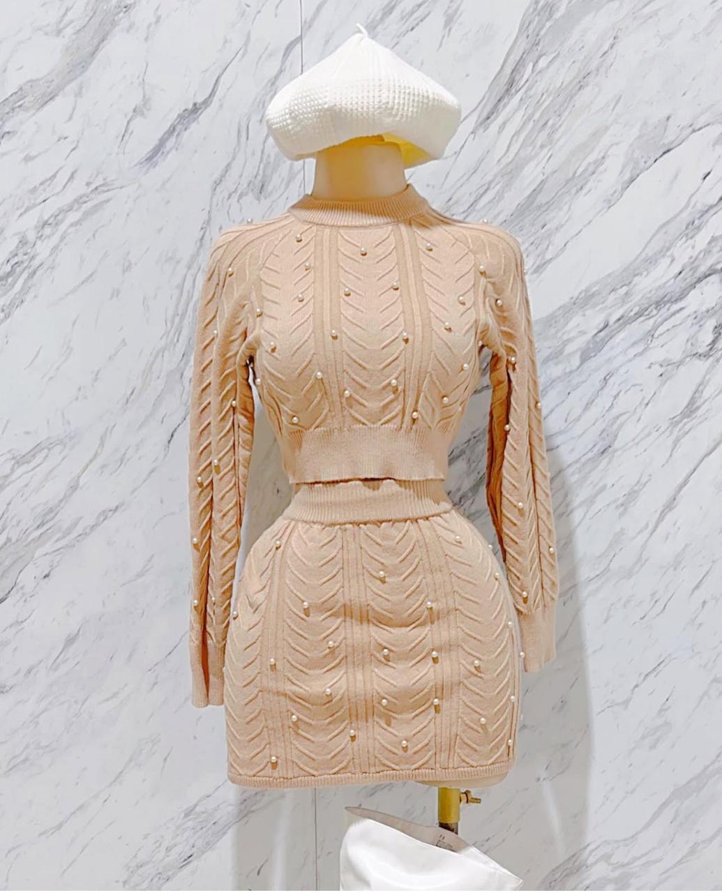 Set Sueter Falda Cafe Perlas