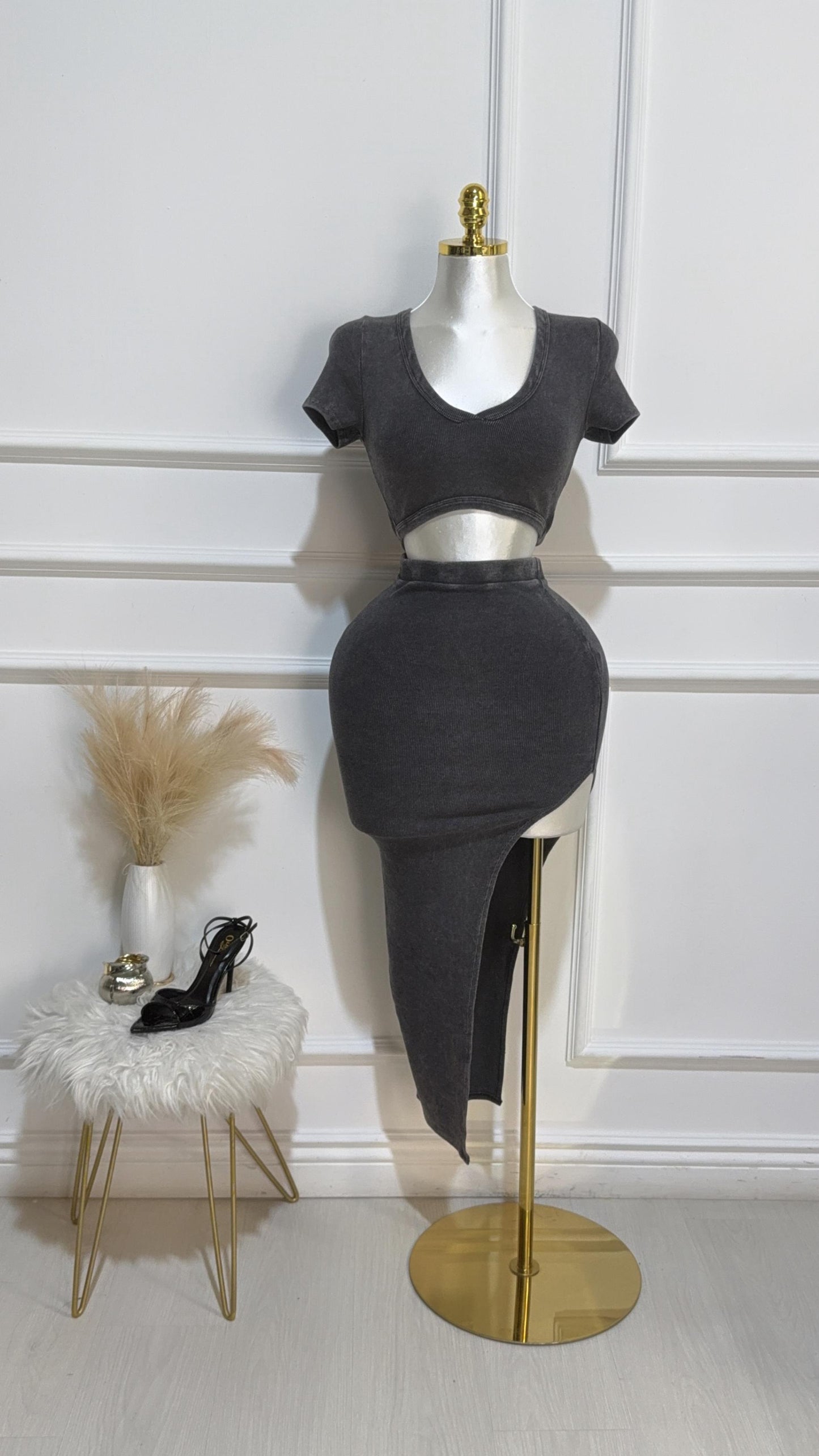 Set Top Falda Mineral Negro