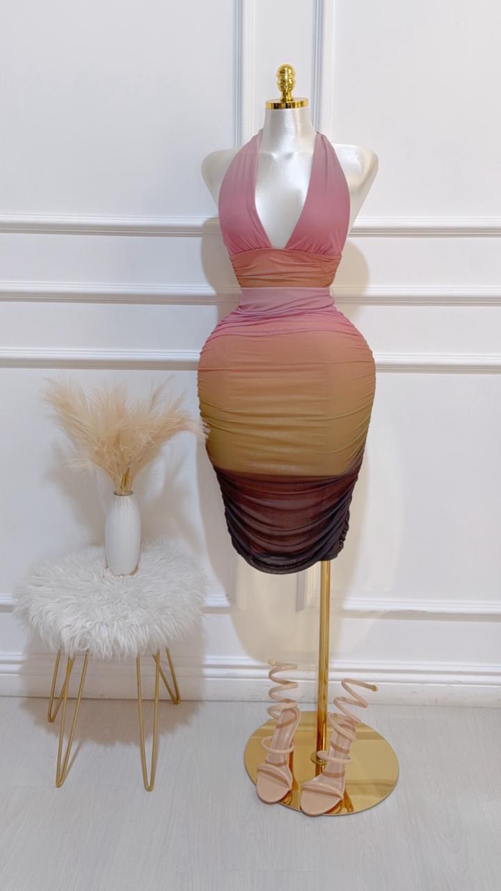 Set Top Halter Falda Midi Coral