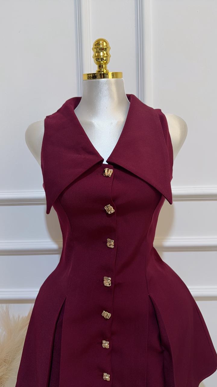 Vestido Corto Plizado Burgundy