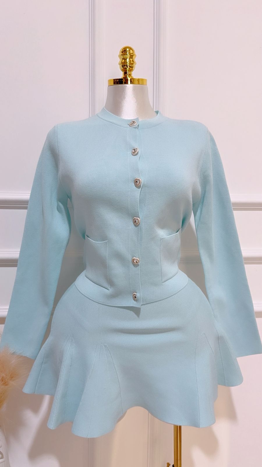 Set Cardigan Falda Azul