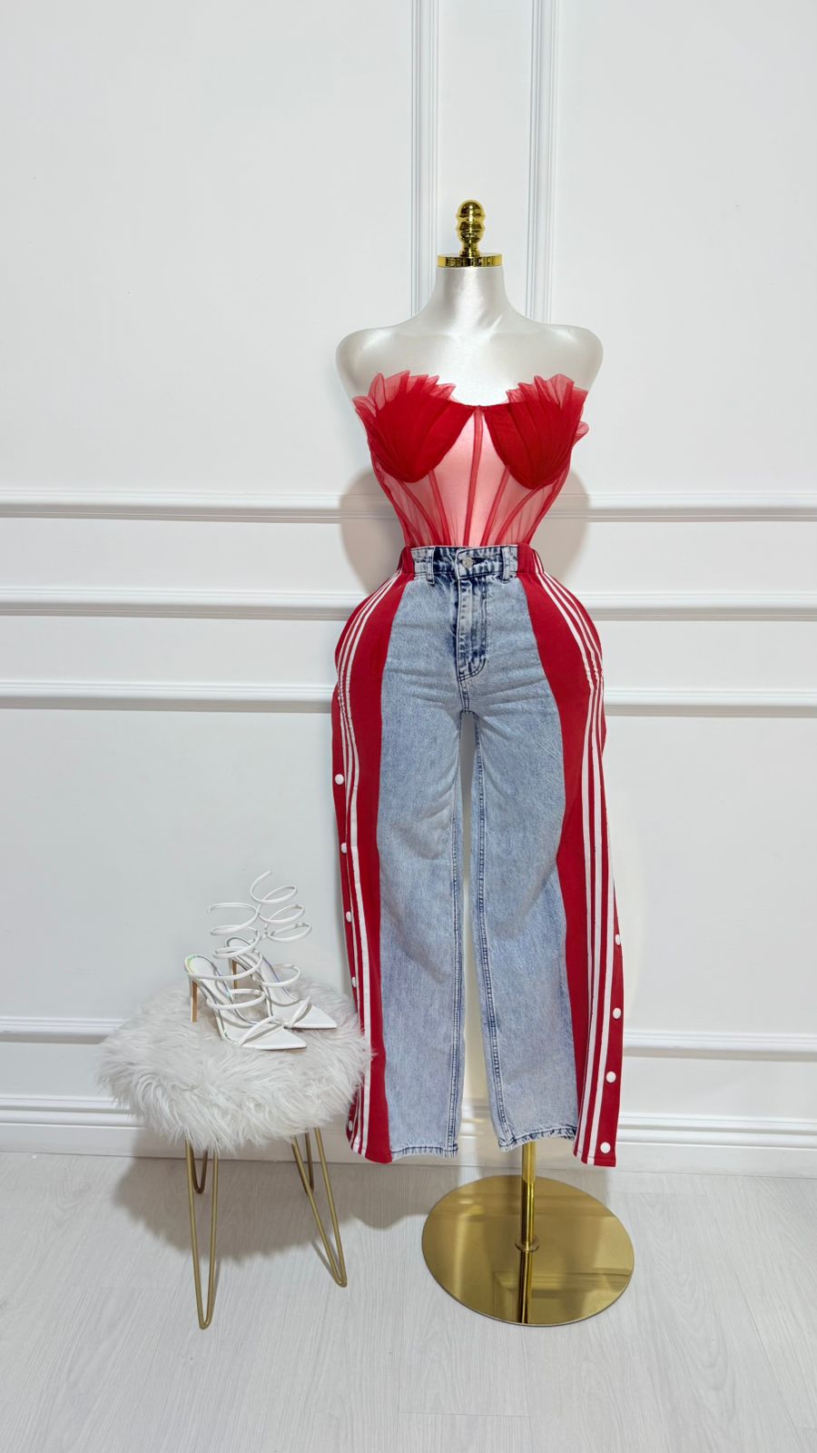 Pantalon Mezclilla Rojo Rayas