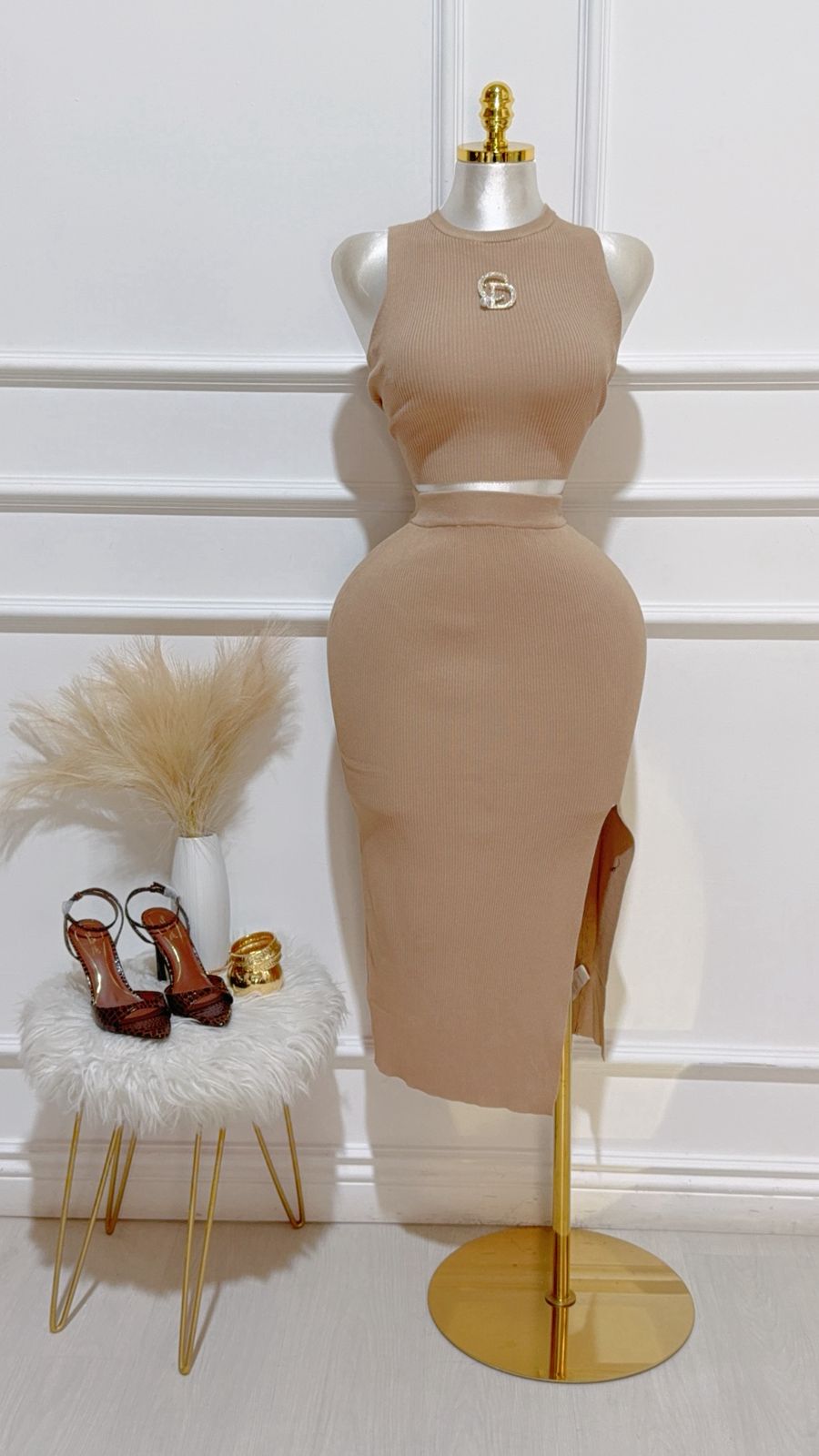 Set Blusa Falda Larga Khaki