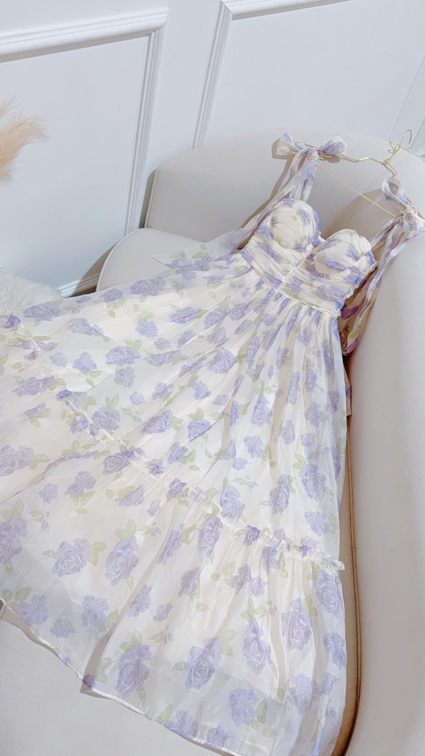 Vestido Largo Hombro Lazo Lavanda