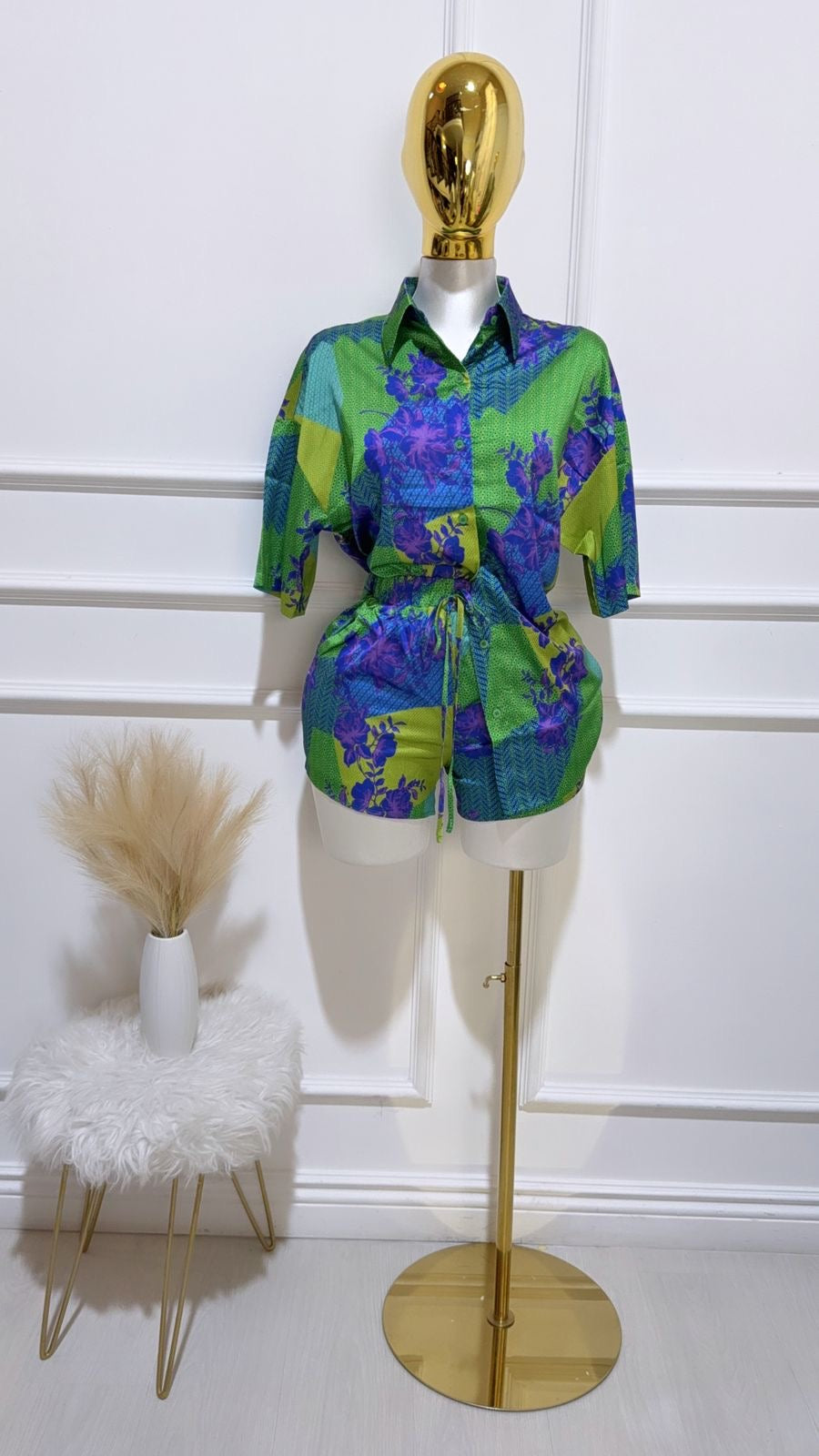 Set Camisa Short Verde Multicolor