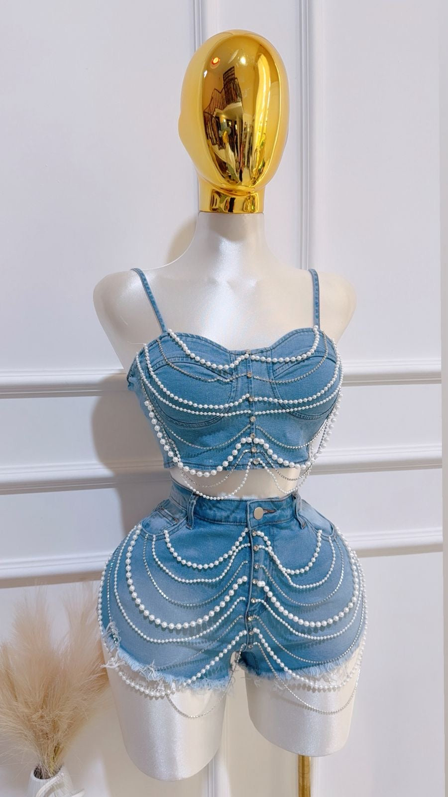 Set Top Mezclilla Perlas Short