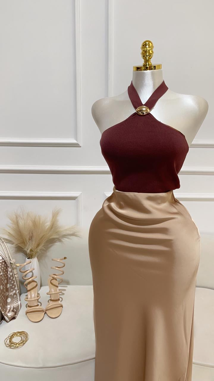 Top Halter Detalle Dorado Café