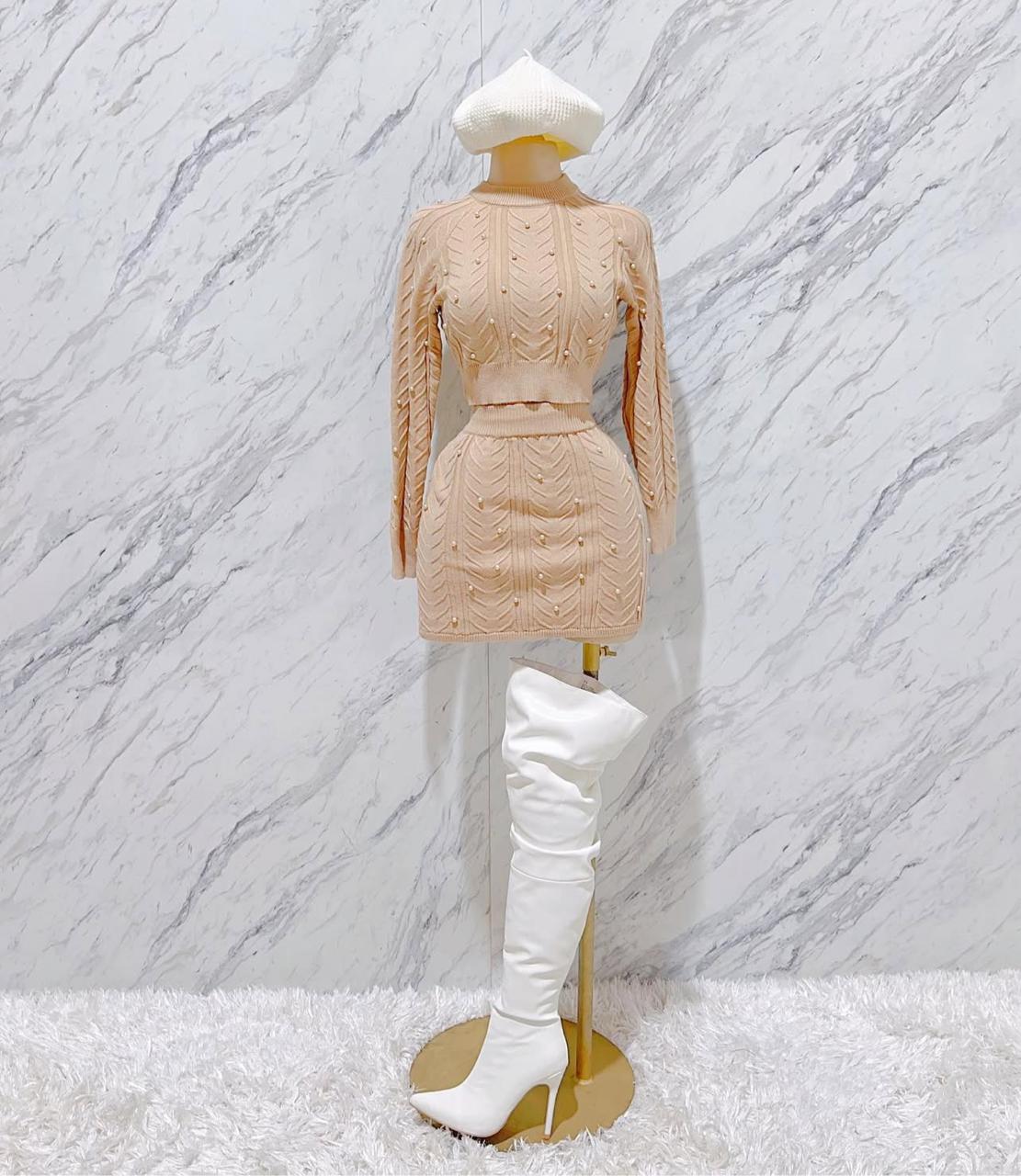 Set Sueter Falda Cafe Perlas