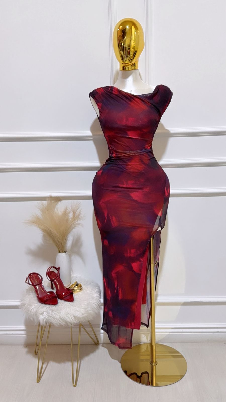 Vestido Largo Multicolor Rojo