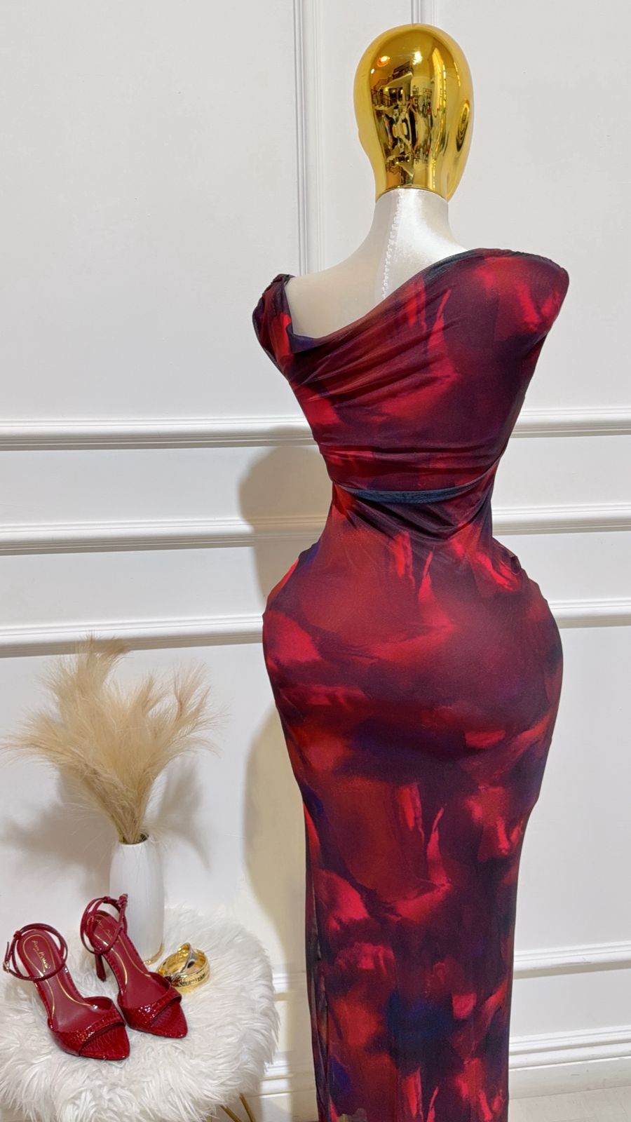 Vestido Largo Multicolor Rojo