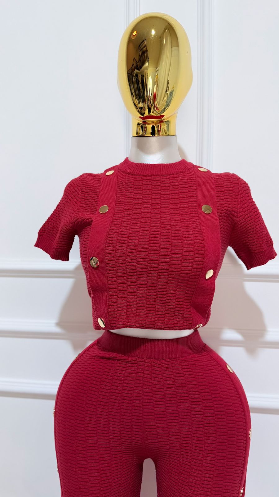 Set Top/Pantalon De Punto Rojo