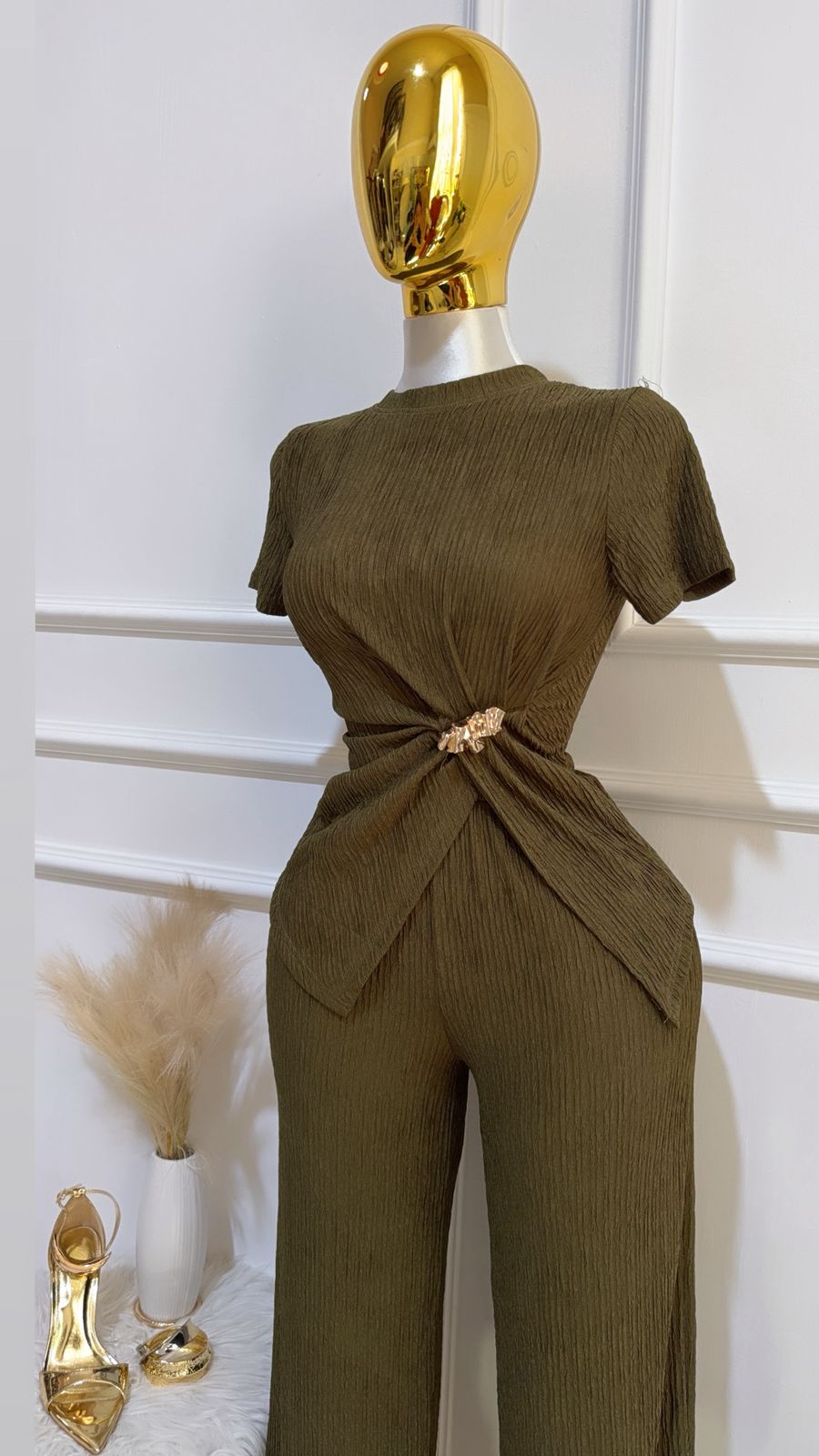 Set Blusa Detalle Pantalon Olivo