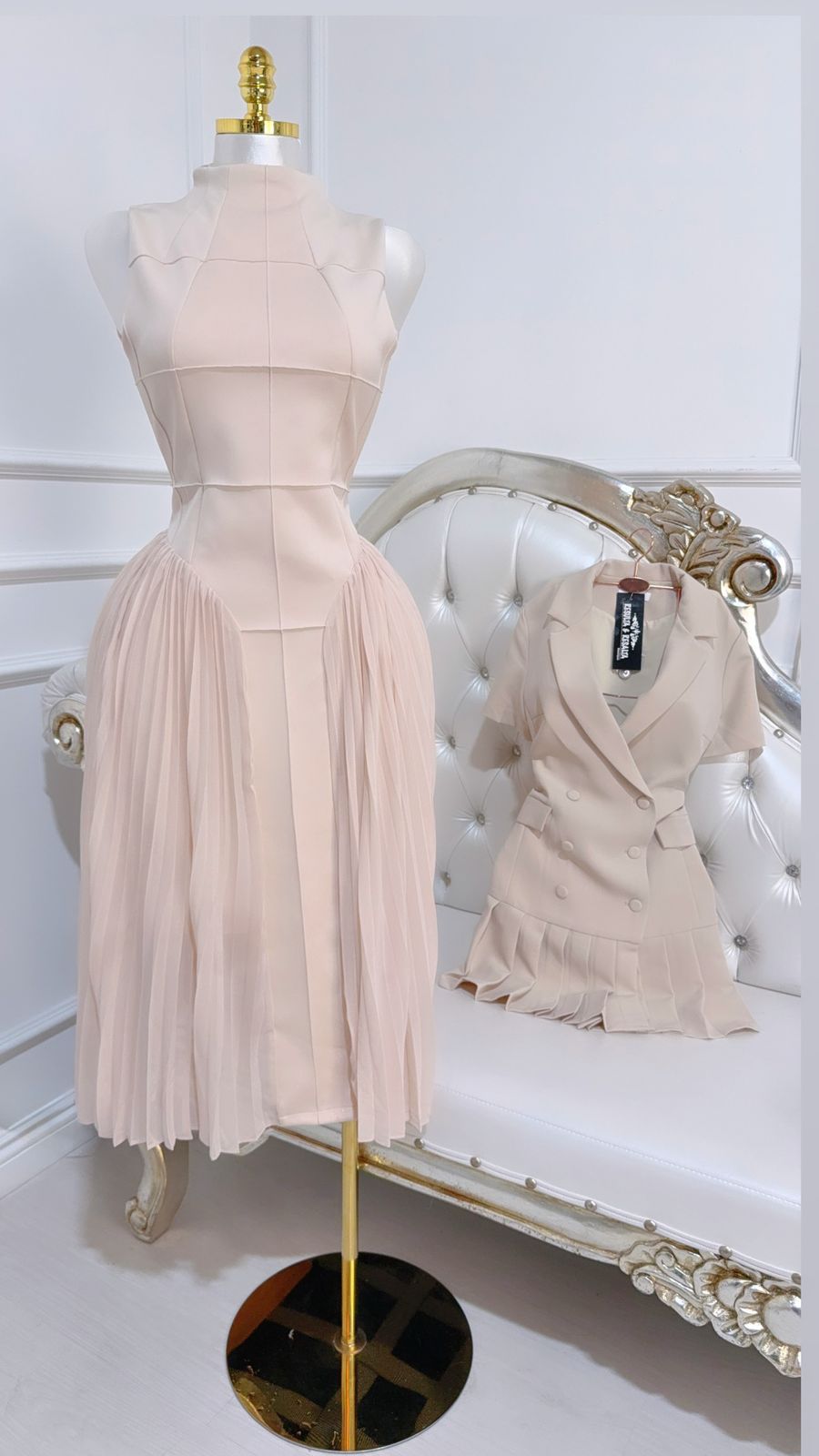 Vestido Largo Sin Manga Beige