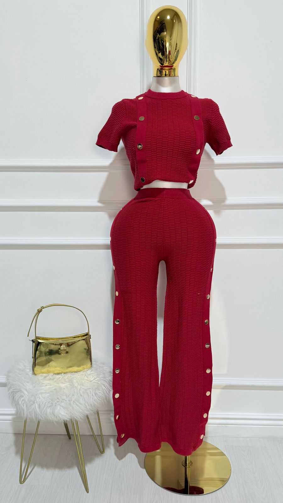 Set Top/Pantalon De Punto Rojo