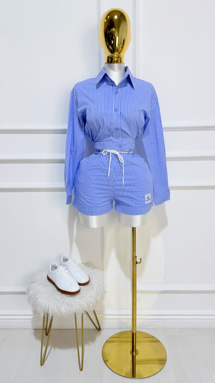 Set Blusa Short Blanco Azul