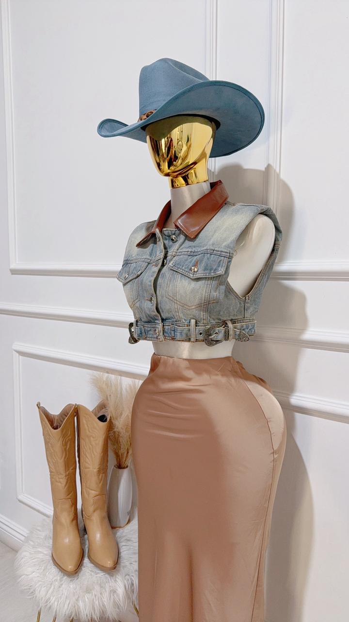 Chaleco Vaquero Contraste Cuero