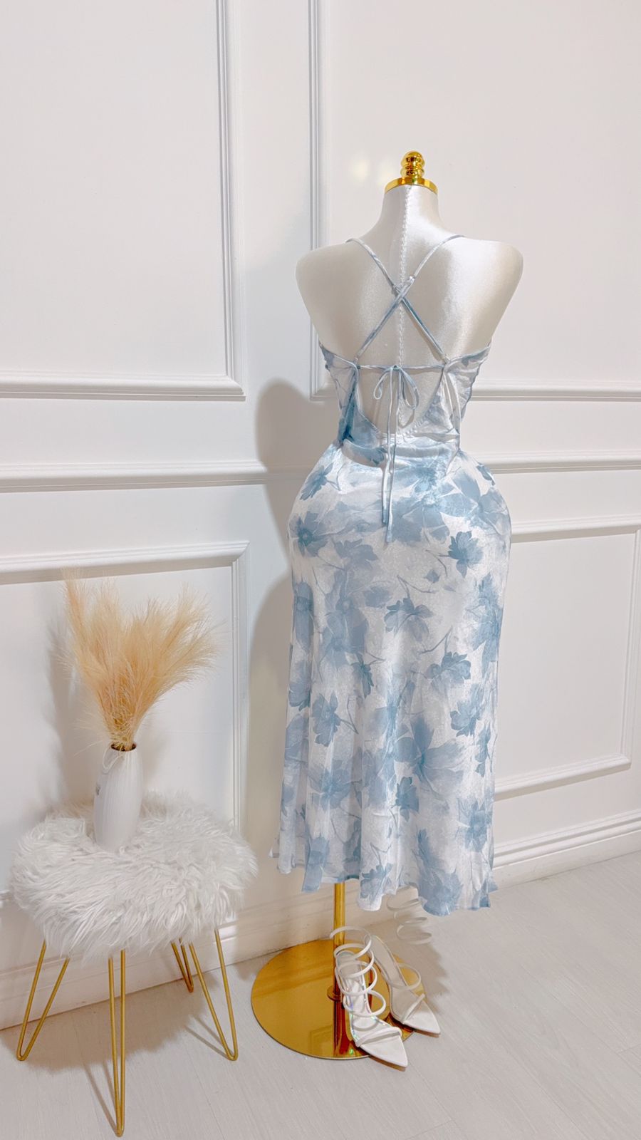 Vestido Largo Abierto Azul Floral