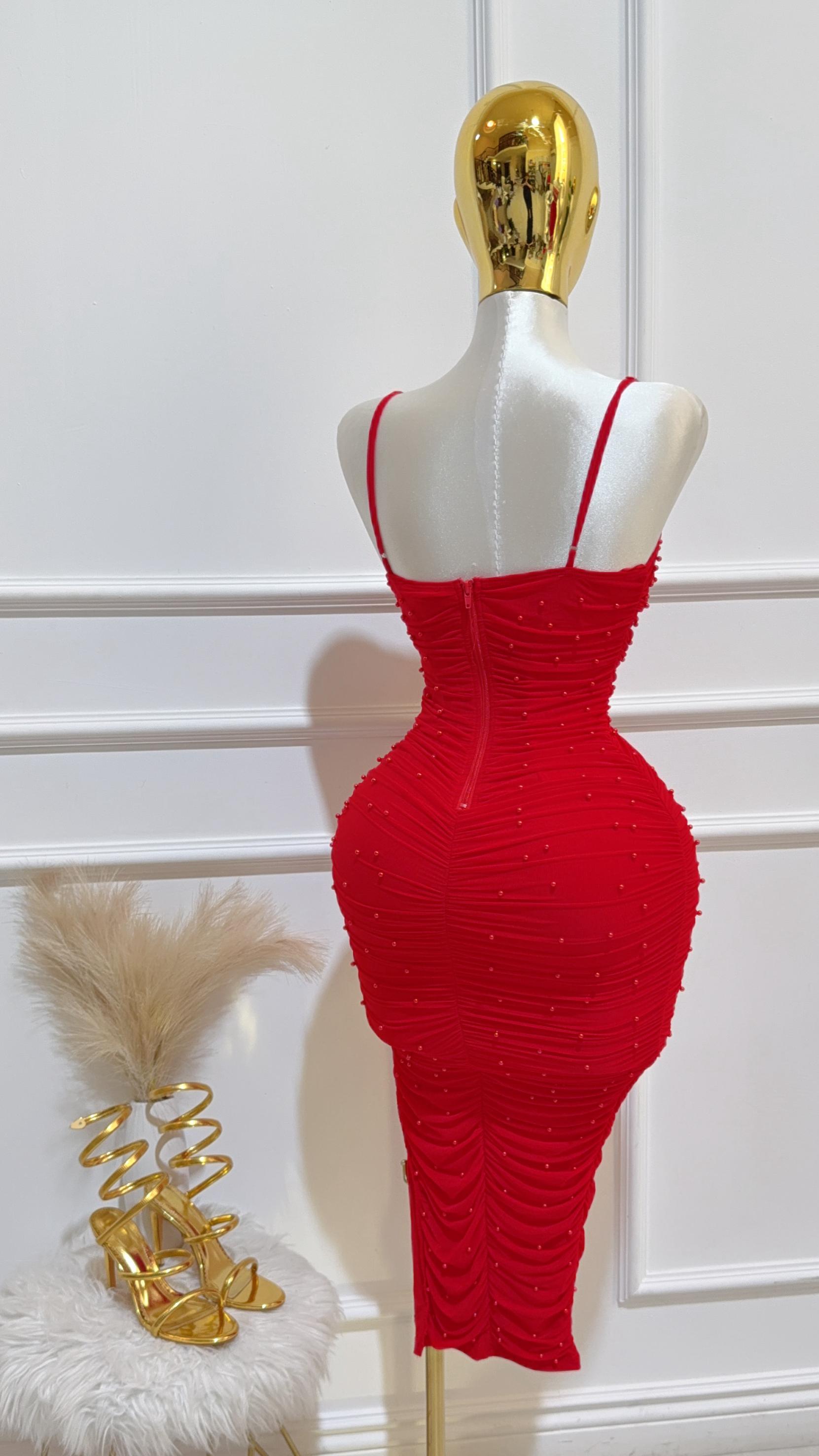 Vestido Rojo Perlas