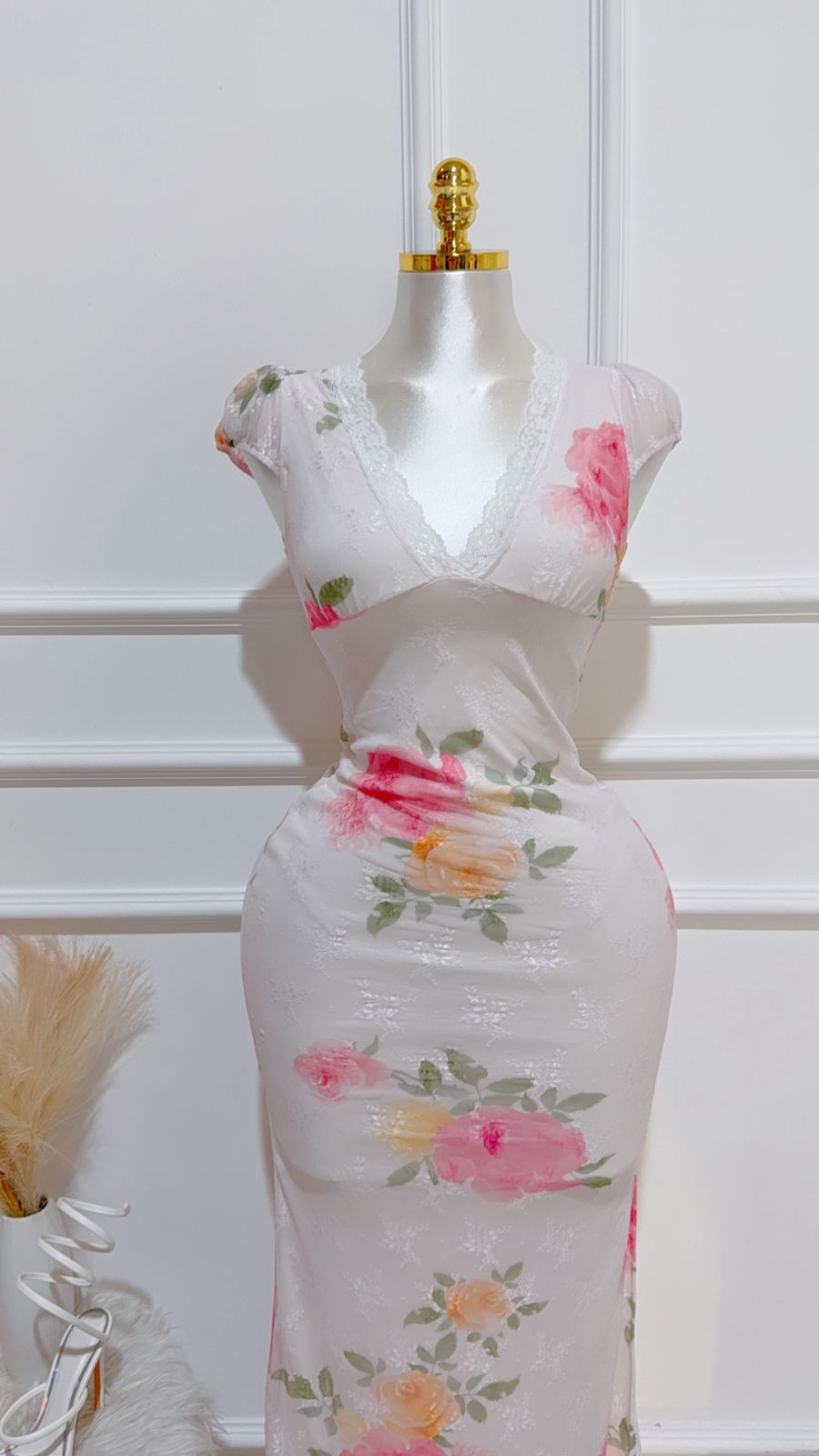 Vestido Largo Encaje Estampado