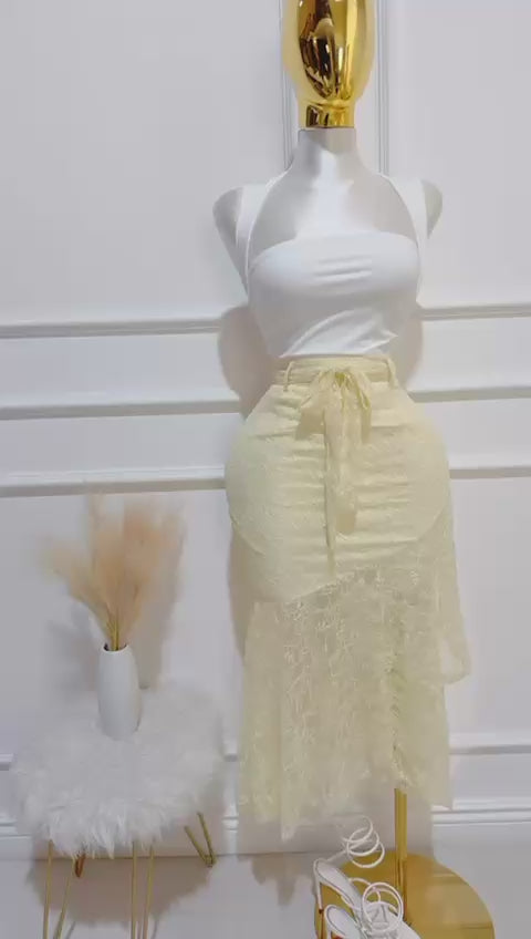 Falda Larga Encaje Amarilla
