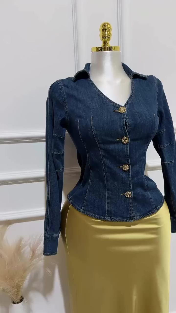 Jacket Denim Botón Dorado