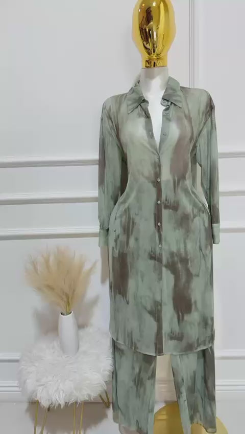 Set Blusa Pantalon Verde Multicolor