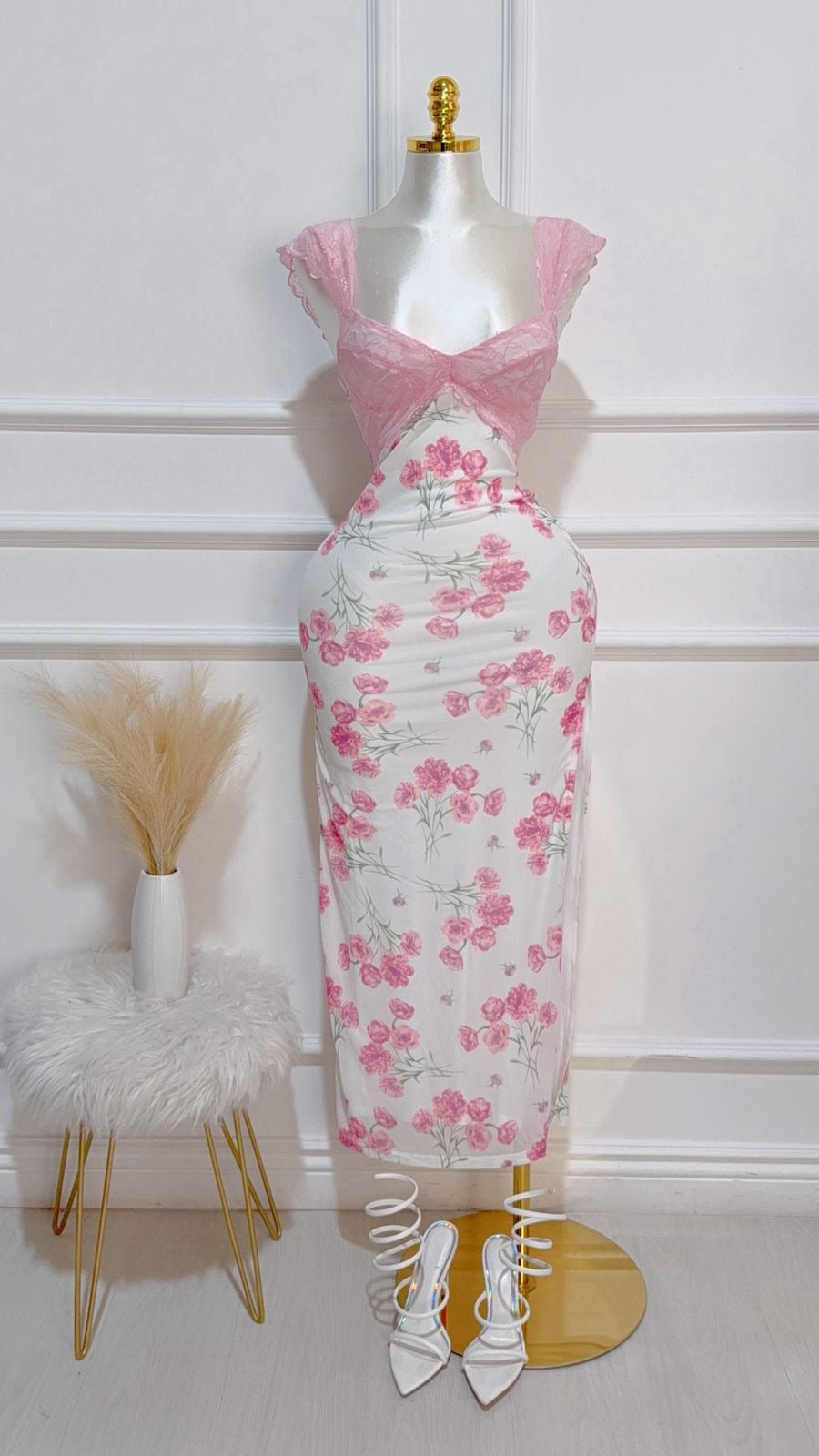 Vestido Encaje Blanco/Rosa