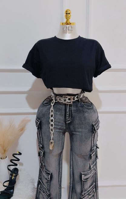 Pantalon Denim Cargo Negro