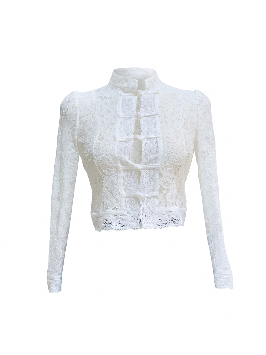 BLUSA BLANCA ENCAJE MANGA LARGA