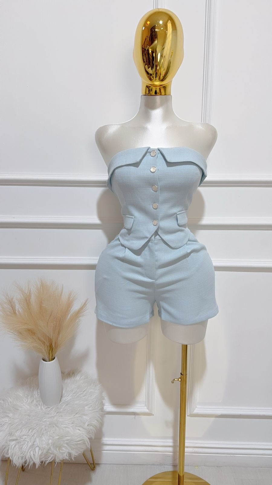 Set Top Botones/Short Azul