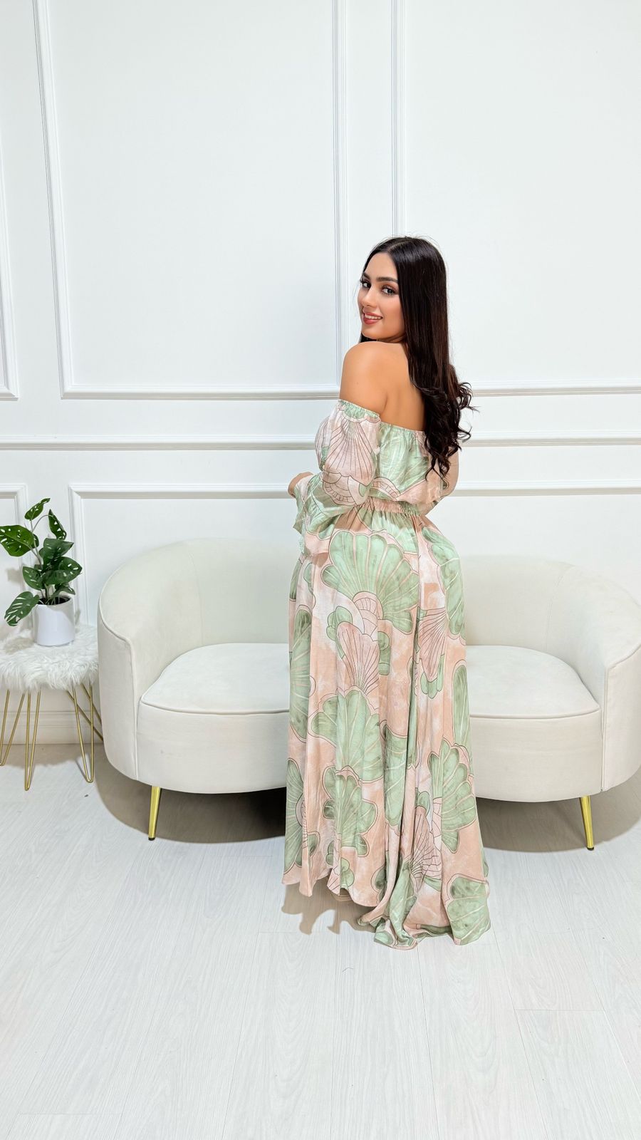 Set Top Falda Larga Verde Beige