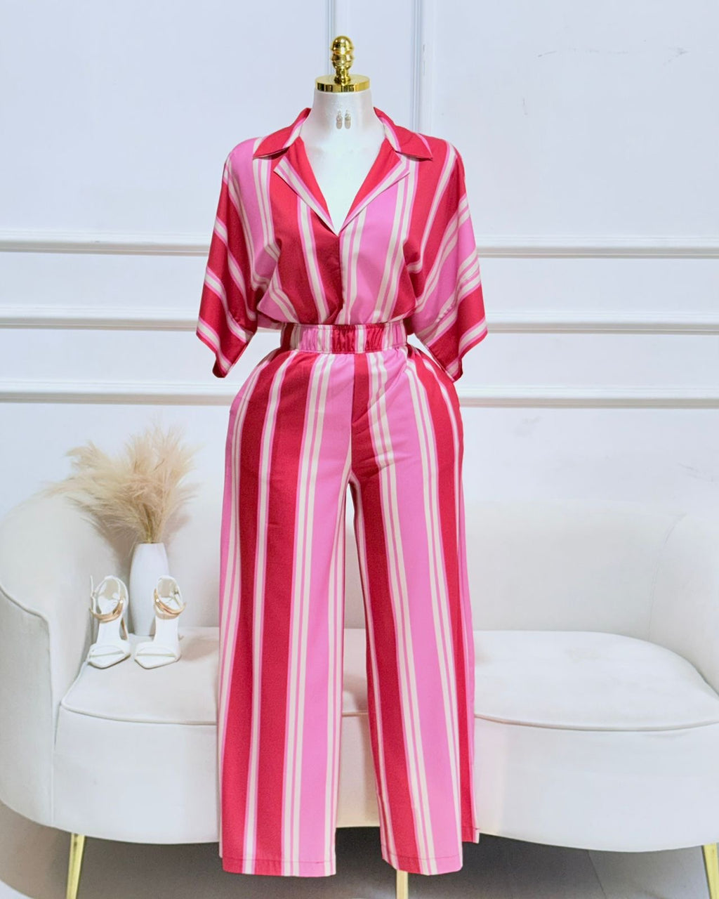 CONJUNTO PANTALÓN RAYAS ROSA